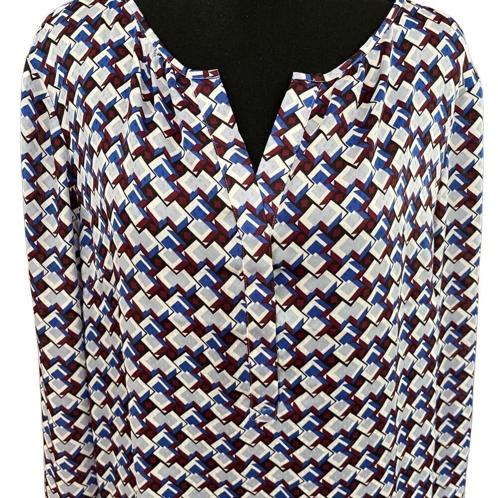 Talbots Split Neck Button Front Long Sleeved Geom… - image 2